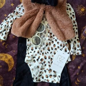 Rachel Zoe Baby Leopard Print Onesie with Faux Fur Vest